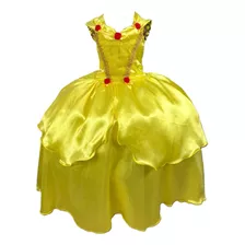 Vestido Infantil Luxo Princesa Bela C/ Saiote E Tiara