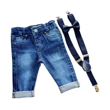 Calça Jeans Infantil Masculino Com Gravata E Suspensórios 