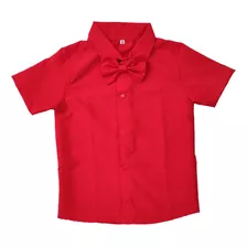 Camisa Vermelha Infantil Menino Social Natal Manga Curta
