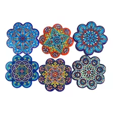 Posa Vasos Cerámica Pintadas Mandalas Multicolor 6 Unidades 