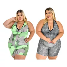 Kit 2 Macaquinhos De Academia Plus Size Roupa Fitness