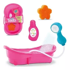 Banheira Para Boneca Banho Do Bebe Toots Com Acessorios Rosa Liso