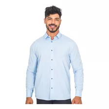 Camisa Social Masculina Manga Longa Básica Lisa Com Bordado