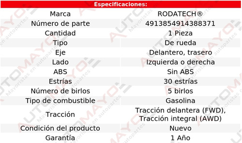 1 - Maza De Rueda Del O Tras Rodatech Santa Fe V6 3.3l 13-18 Foto 5