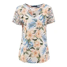 Blusa Feminina Estampa Floral Decote Choker Manga Vazada