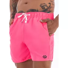 Short Praia Tactel Rosa Pink Neon Liso Masculino Premium