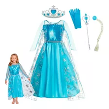 Fantasia Vestido Infantil Elsa Frozen Com Capa E Acessórios