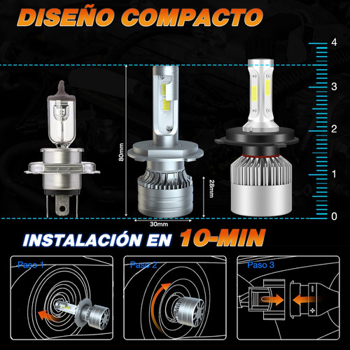 Faros Led Focos H4 9003 Luz Alta Y Baja Para Honda Foto 7