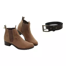 Kit Bota Feminina Búfalo Chelsea + Cinto Soleta Fivela 