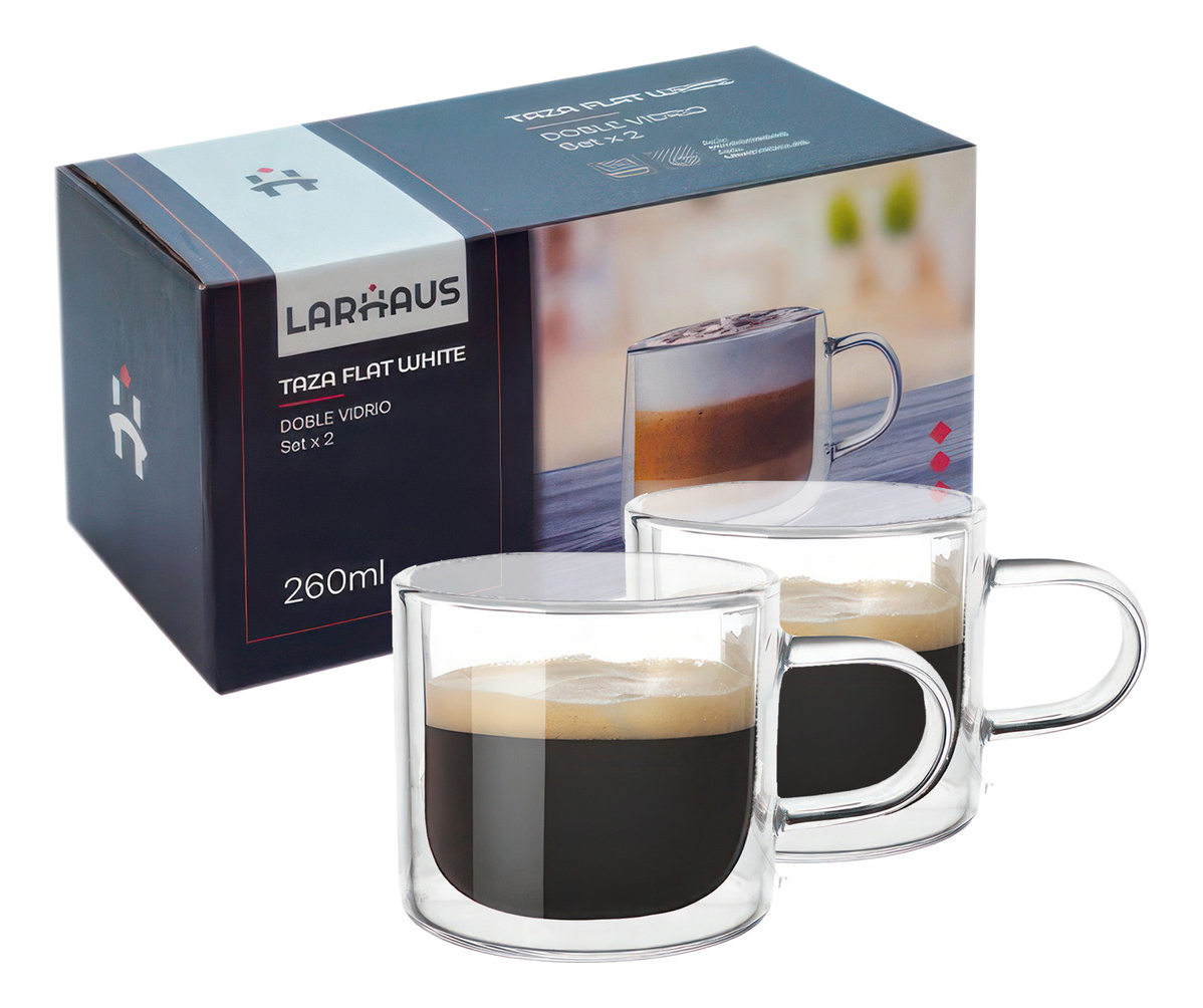 2 Tazas Larhaus Barista Flat Whit Lh1070 Jarro Vaso Doble Vidrio 260ml Color Transparente Flat White