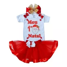 Conjunto Infantil Festa Roupa De Natal Menina Bebê Body Saia