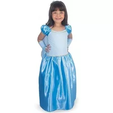Vestido Fantasia Princesa Cinderela Com Luva Infantil 