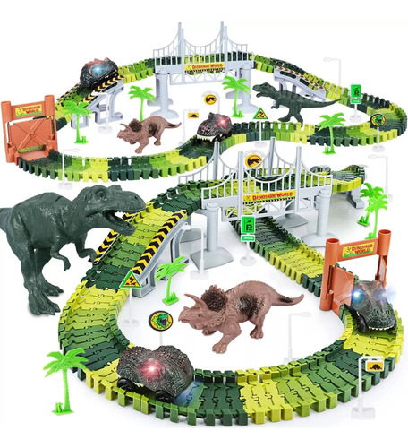 Pista Carreras 156 Pcs Juguetes Niños 2 Coches Dinosaurios