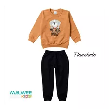 Conjunto Moletom Bebê Roupa Frio Infantil Flanelado Casaco