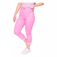 Calça Mom Jeans Sarja Neon Colorida Solta Lycra Bolso Smart 