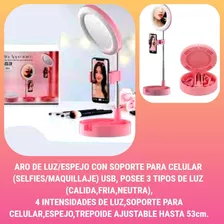 Aro Espejo De Luz Led Con Soporte Celular Selfie Maquillaje