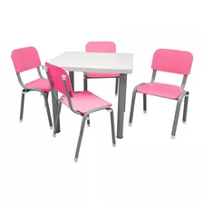 Conjunto Mesa Com 4 Cadeiras Infantis LG Flex Rosa