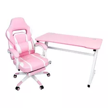 Kit Mesa E Cadeira Gamer Rosa Pelegrin Pel-008p E Pel-3020