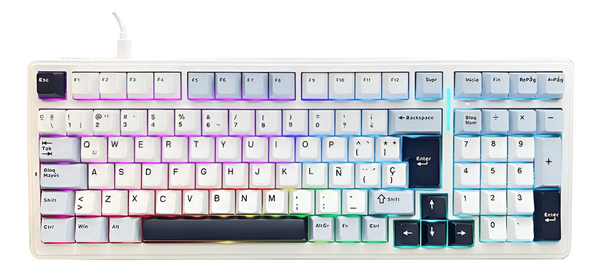 AULA F99 BLUE WHITE DARK PURPLE WIRED 98% RGB SW GREY WOOD V3 ESPAÑOL