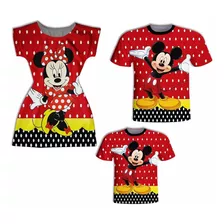 Blusa Pai, Vestido Mãe + Blusa Filho - Mickey E Minnie Red I