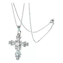 Colar Feminino Corrente C/ Pingente Crucifixo Perolado