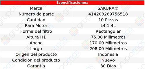 Caja De 10 Filtros De Aire Sakura 206 L4 1.4l Peugeot 98/05 Foto 2