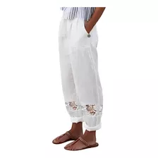 Pantalones De Algodón Y Lino Para Mujer Ropa De Playa Con B