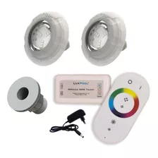 Kit 2 Leds Rgb Piscina - Controle Touch + Fonte + Disp Fibra