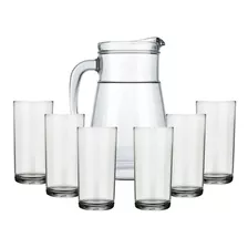 Jarra De Vidrio 1,5 L Bar Y Vaso Para Refresco 350 Ml Kit X6