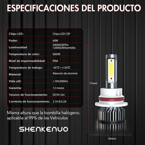 . 9007 Kit De Faros Led 120w 12000lm 6500k Blanco Hi/lo . Foto 6