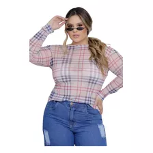 Blusa Tule Transparente Plus Size Manga Longa