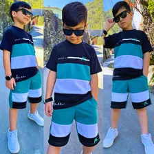 Conjunto Masculino Kit Roupa Infantil Camisa + Bermuda Abala