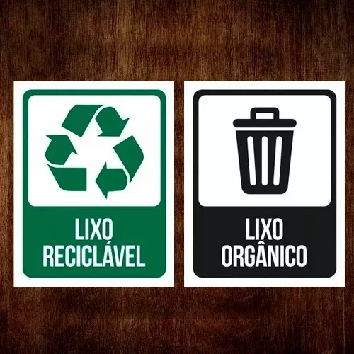 Kit Placa De Sinalização - Lixo Reciclável E Lixo Organico