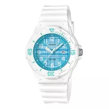 Reloj De Pulsera Casio Youth Lrw-200 De Cuerpo Color Blanco, Analógico, Para Mujer, Fondo Celeste, Con Correa De Resina Color Blanco, Agujas Color Blanco Y Gris, Dial Gris, Minutero/segundero Blanco, 