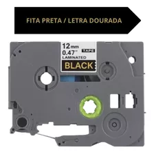 Fita Brother Tze Tz Rotuladora Laminada Cores 12mm Adesivo Cor Fita Preta/letra Dourada