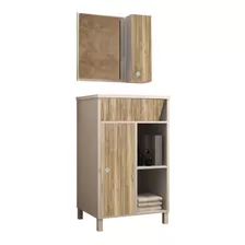 Mueble De Baño Con Botiquín Puertas Y Estantes - 45cm Ancho