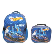 Mochila Con Lonchera Hot Wheels Azul Color Multicolor