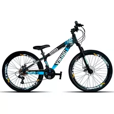 Mountain Bike Vikingx Tuff 25 Aro 26 13.5 21v Freios De Disco Mecânico Câmbios Shimano Tourney Cor Preto/azul-celeste/branco