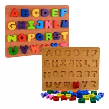 Brinquedos Pedagógico Alfabeto Letras Encaixe De Madeira 