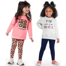 Kit 2 Conjuntos Moletom Infantil Menina Blusa E Legging Kyly