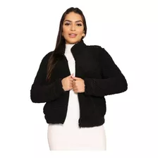 Casaco Teddy Com Zíper Blusa Feminina Moda Inverno Pelucia