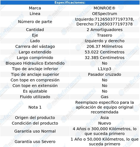 Par Amortiguadores Traseros Gas Oespectrum Biscayne 65-72 Foto 3