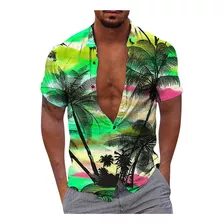 Camisa De Manga Corta Con Estampado Hawaiano Y Botones En Y