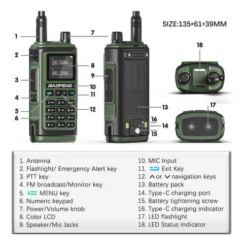 Baofeng Radio Uv-17 Walkie Talkie Uhf Vhf 1000 Canales Verde Foto 3