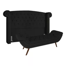 Cabeceira Cama Box Casal Queen 160cm Provença Com Calçadeira Cor Preto