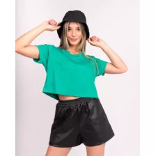 Remera Crop Top Mujer Manga Corta Algodon Basic Lisas Moda