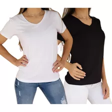 Kit 2 Blusinhas Feminina Básica Camiseta Slim Babylook Gola 