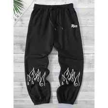 Calça Moletom Masculina Impressão De Fogo Inverno Forrada