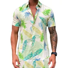 Conjunto Masculino Viscose Liso Listrado Camisa Praia Verão 
