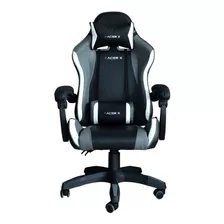 Cadeira De Escritório Racer X Comfort Gamer Ergonômica Preta, Cinza E Branca Com Estofado De Couro Sintético